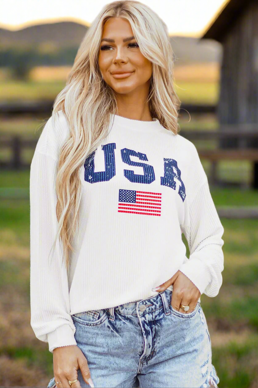 USA Sweater - Letter Graphic Long Sleeve Sweatshirt | Cozy & Stylish