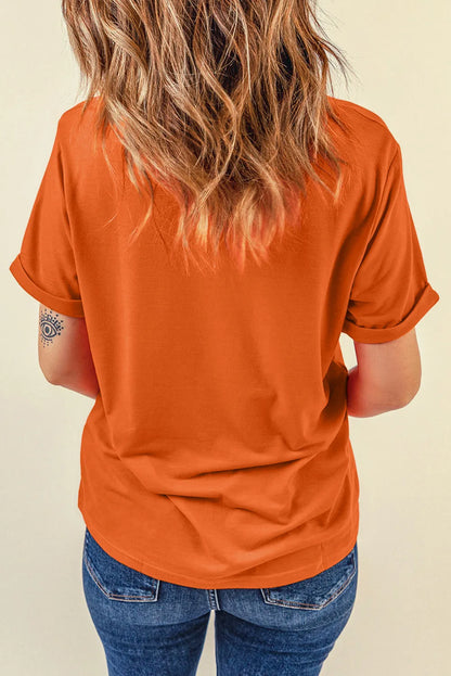 Full Size Glitter Round Neck Short Sleeve T-Shirt – Shine Bright in Pumpkin Orange