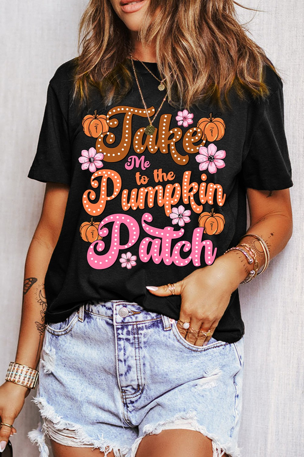 Pumpkin Patch - Letter Graphic Round Neck Short Sleeve T-Shirt