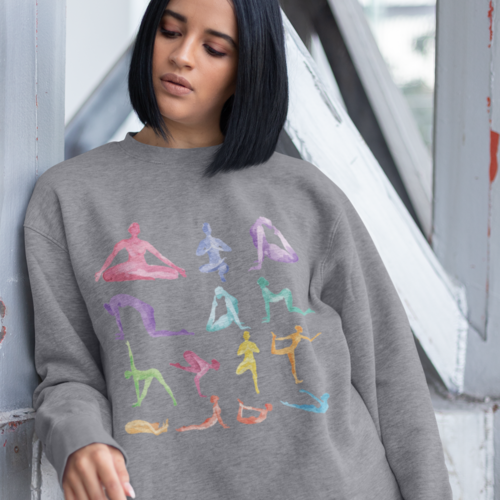 Yoga Themed Crewneck Sweatshirt – Find Comfort in Every Pose