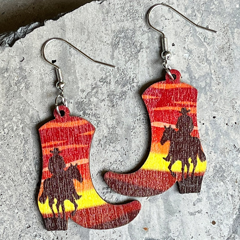 Stylish Boots Shape Wooden Dangle Earrings – Rustic Western Fashion Jewelry