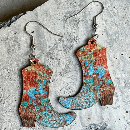 Stylish Boots Shape Wooden Dangle Earrings – Rustic Western Fashion Jewelry