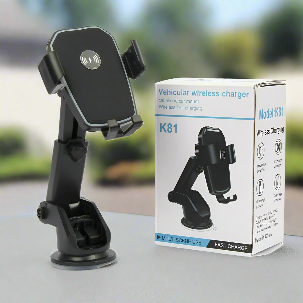 Qi Wireless Fast Charging Car Charger & Mount Holder – 2-in-1 Stand for Easy, On-the-Go Charging