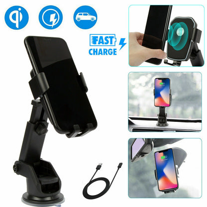 Qi Wireless Fast Charging Car Charger & Mount Holder – 2-in-1 Stand for Easy, On-the-Go Charging