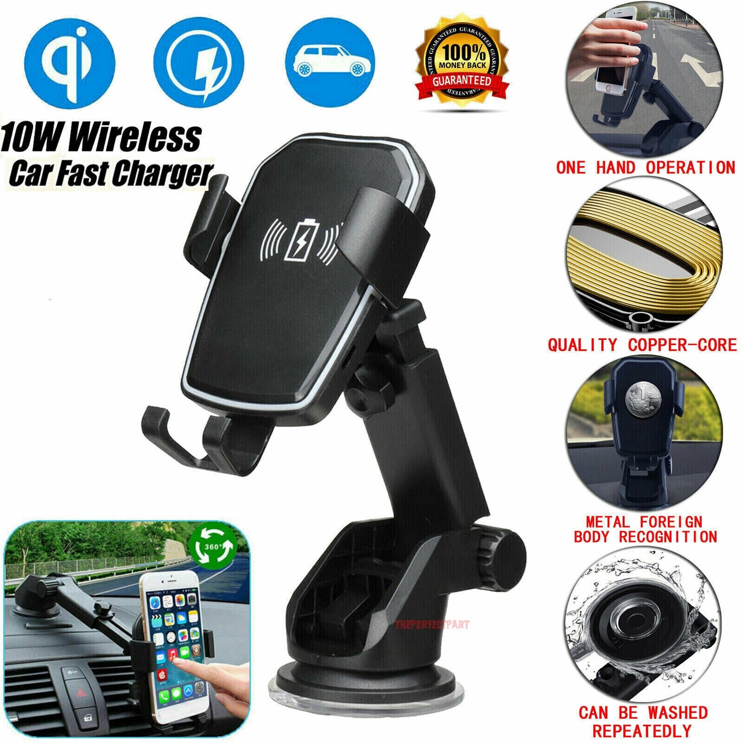 Qi Wireless Fast Charging Car Charger & Mount Holder – 2-in-1 Stand for Easy, On-the-Go Charging