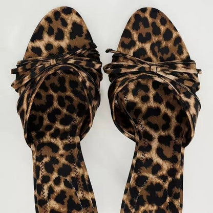 Bow Leopard Print Heel Sandals