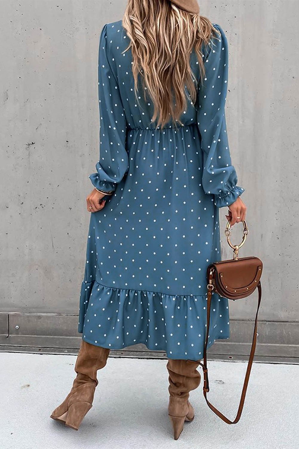 Button Polka Dot High Slit Ruffled MIDI Dress – Chic and Flirty for Any Occasion