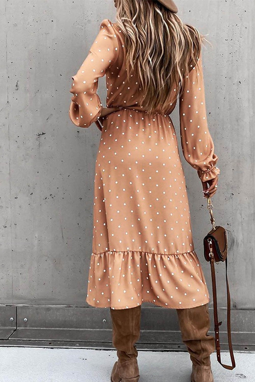 Button Polka Dot High Slit Ruffled MIDI Dress – Chic and Flirty for Any Occasion