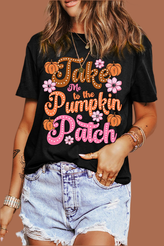 Pumpkin Patch - Letter Graphic Round Neck Short Sleeve T-Shirt