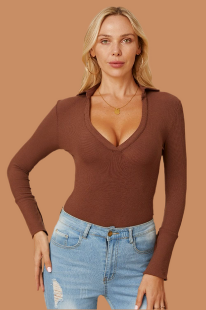 V-Neck Long Sleeve Bodysuit