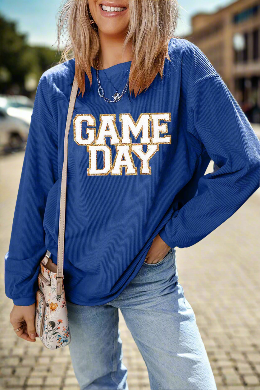 Game Day Round Neck Long Sleeve Sweatshirt – Cozy & Stylish