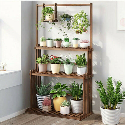 Versatile 3-Tier Wooden Plant Stand with Hanging Rods – Stylish & Space-Saving Home Decor