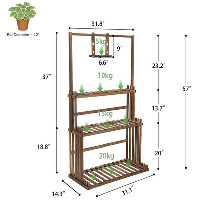 Versatile 3-Tier Wooden Plant Stand with Hanging Rods – Stylish & Space-Saving Home Decor