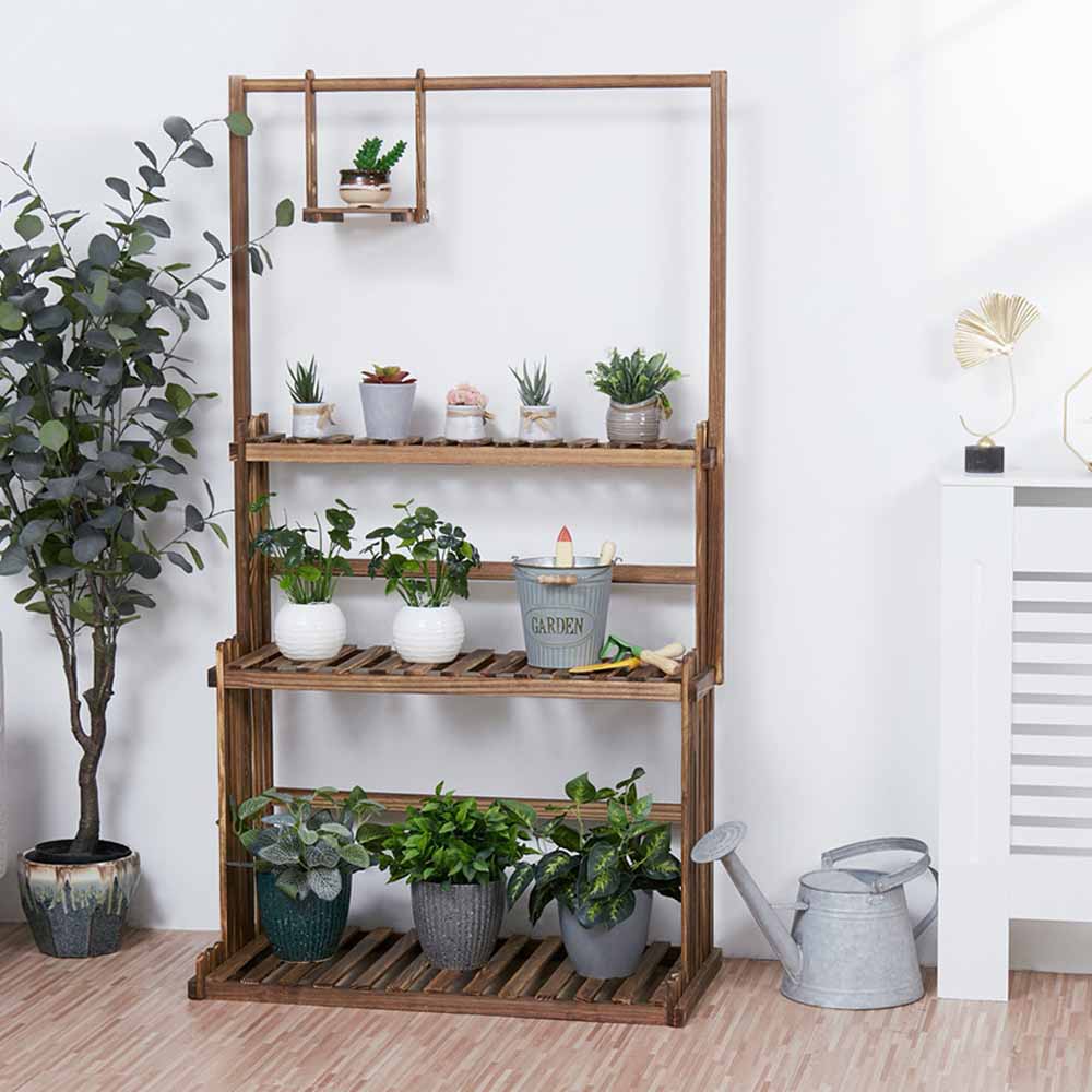 Versatile 3-Tier Wooden Plant Stand with Hanging Rods – Stylish & Space-Saving Home Decor