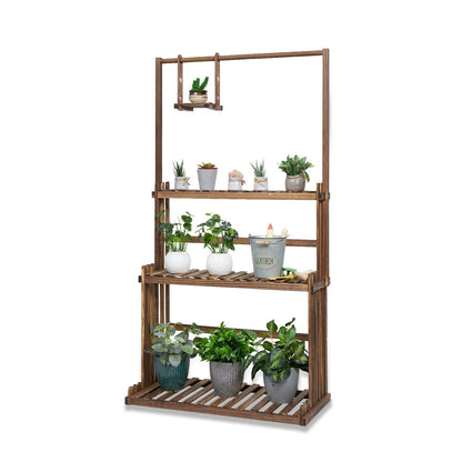 Versatile 3-Tier Wooden Plant Stand with Hanging Rods – Stylish & Space-Saving Home Decor