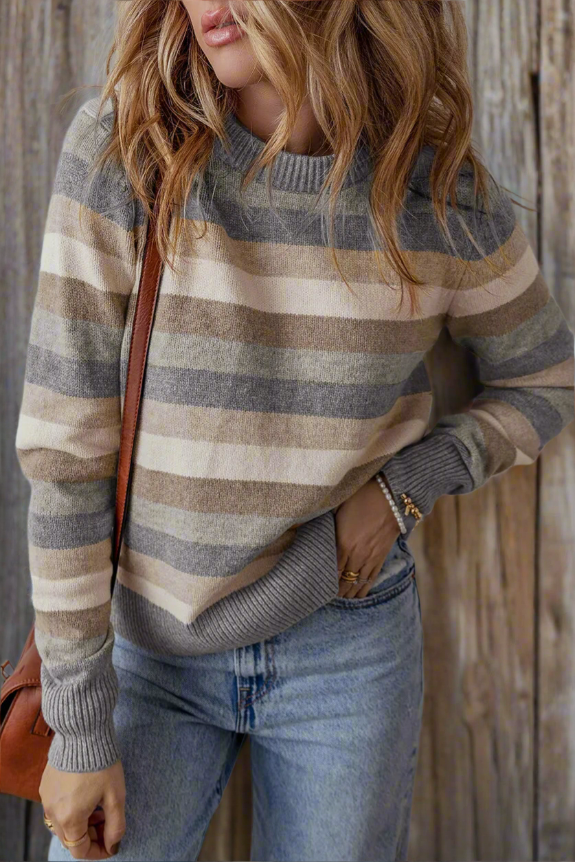 Striped Round Neck Long Sleeve Sweater