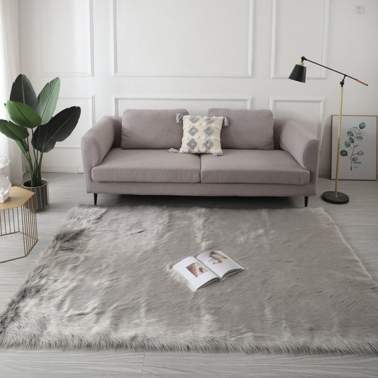 Cozy Ultra Soft Fluffy Faux Fur Light Grey Area Rug