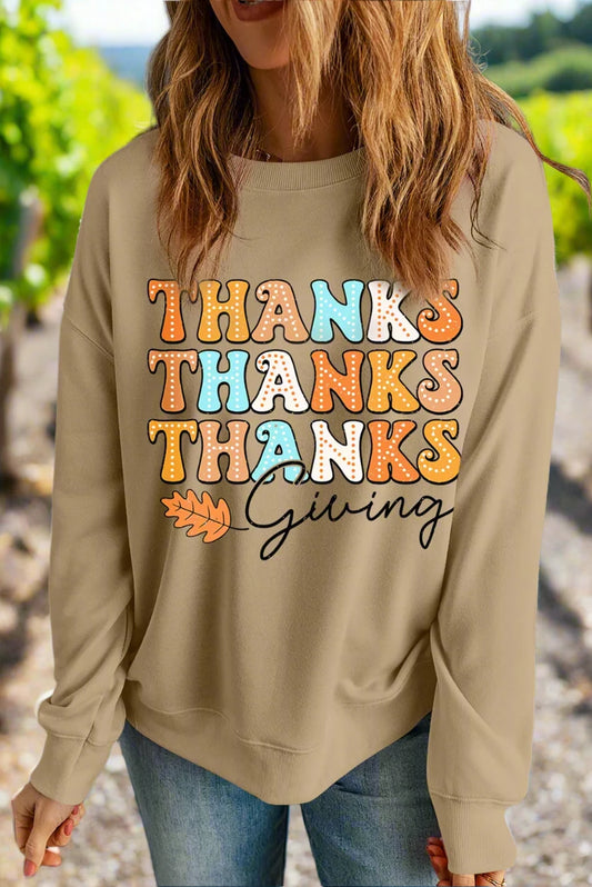 THANKSGIVING Round Neck Dropped Shoulder Sweatshirt - Social RiiZ