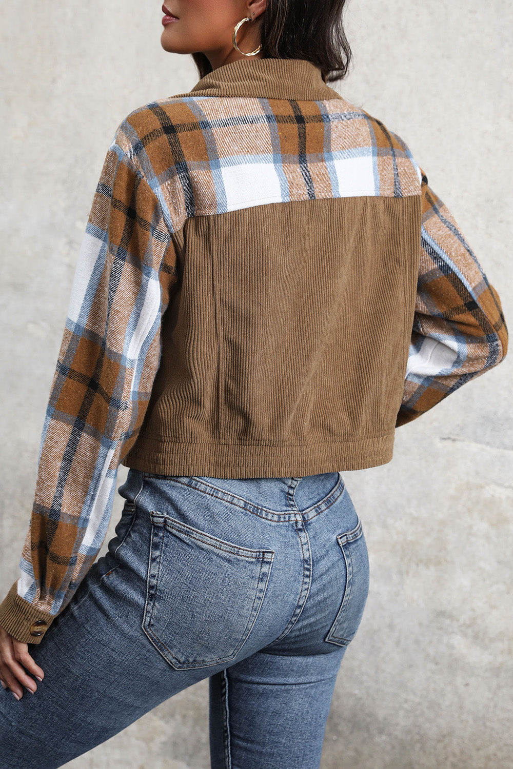 Perfee Plaid Button Up Collared Neck Jacket