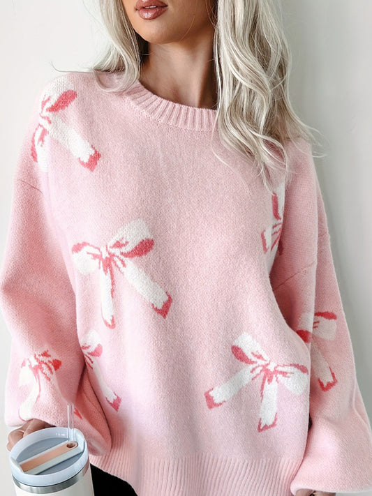 Bow Round Neck Long Sleeve Sweater – Adorably Cute & Stylish