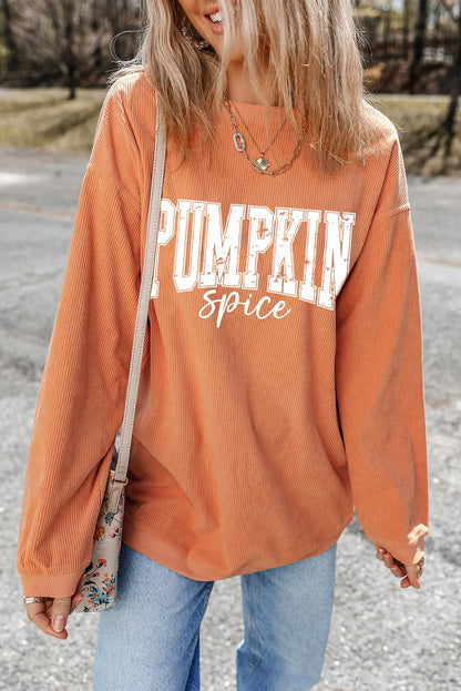 Pumpkin Spice Letter Graphic Long Sleeve Sweatshirt – Cozy Orange Rust Fall Sweater