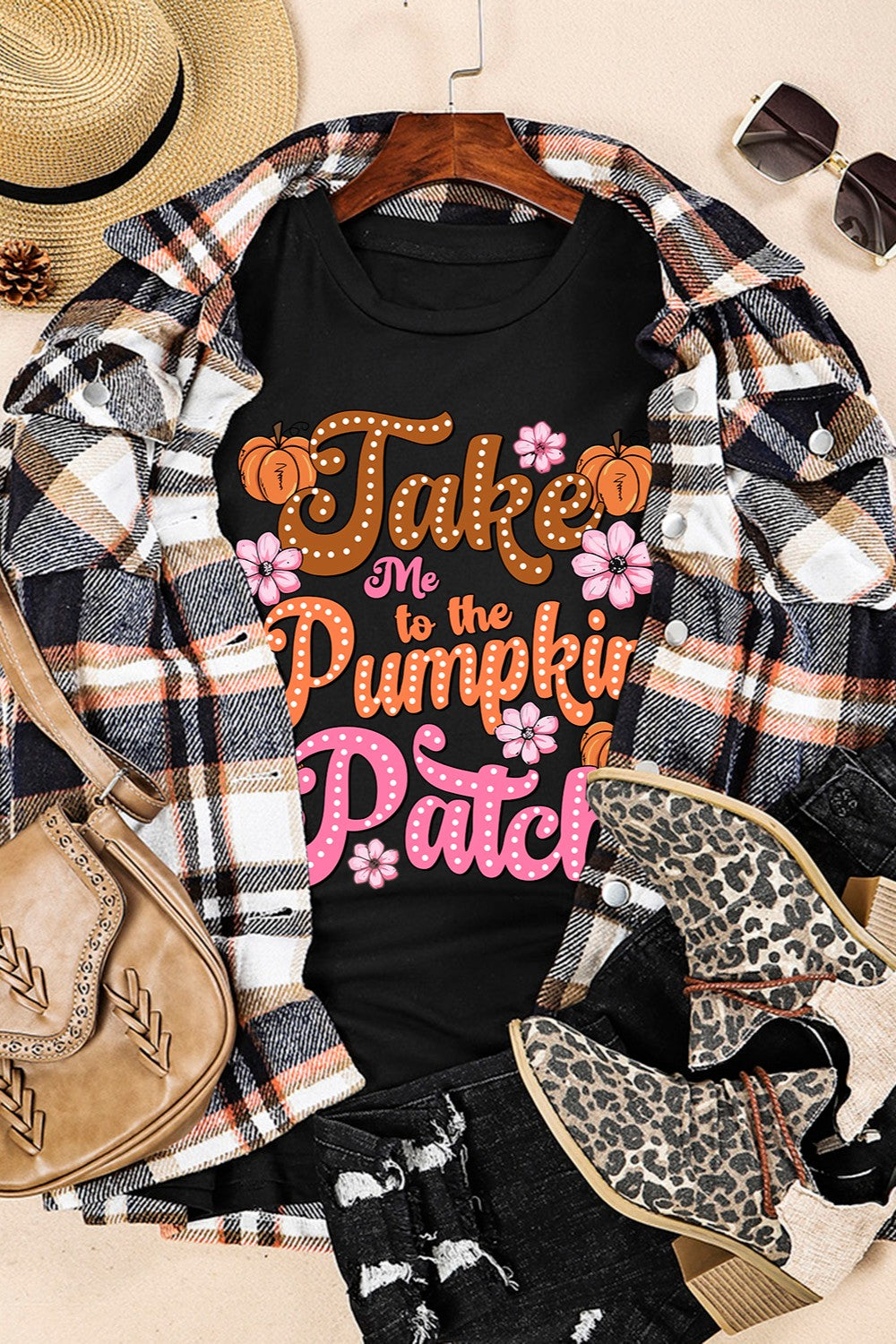 Pumpkin Patch - Letter Graphic Round Neck Short Sleeve T-Shirt