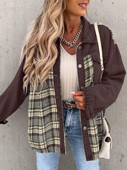 Plaid Button Up Dropped Shoulder Jacket