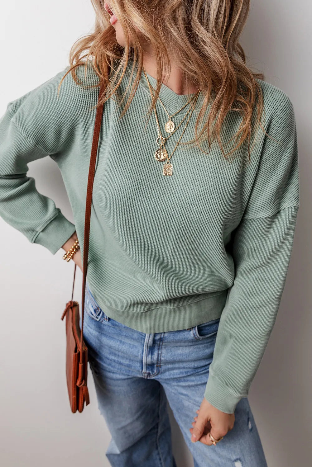 Textured Cozy Long Sleeve Relaxed Fit Top