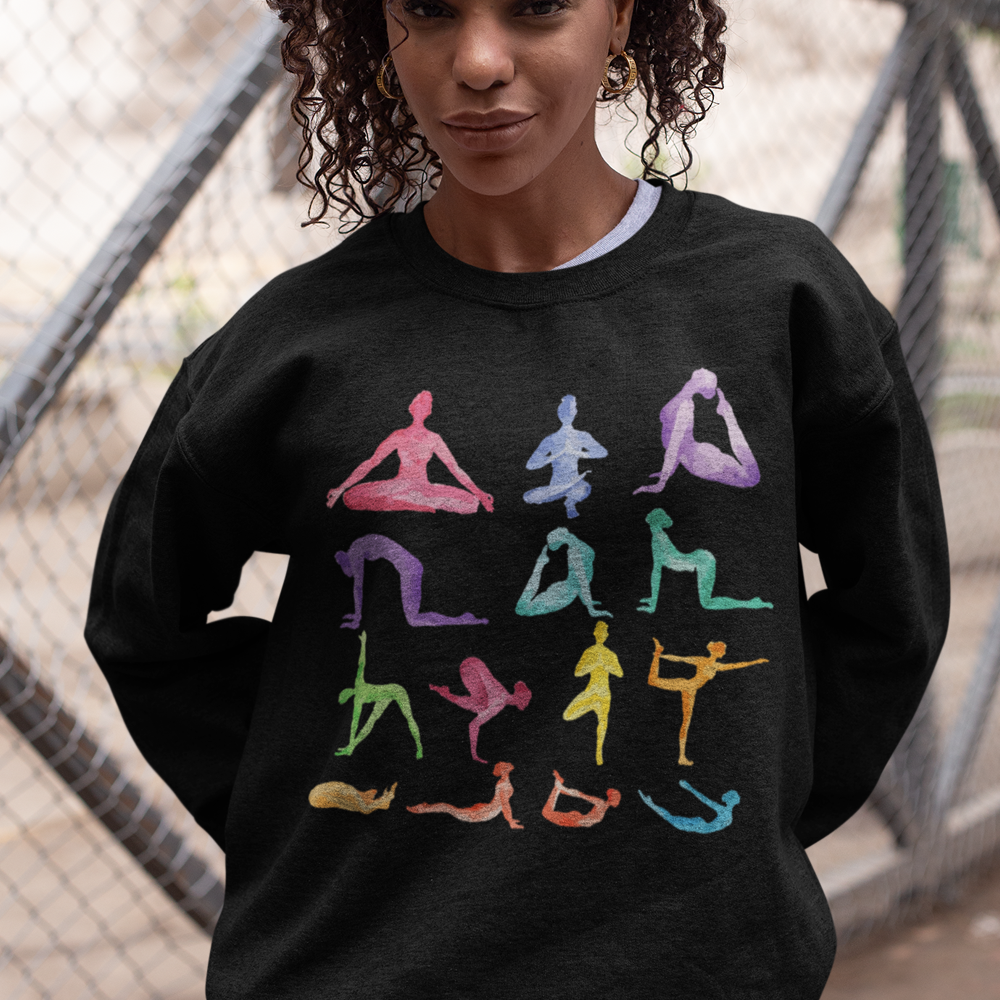 Yoga Themed Crewneck Sweatshirt – Find Comfort in Every Pose