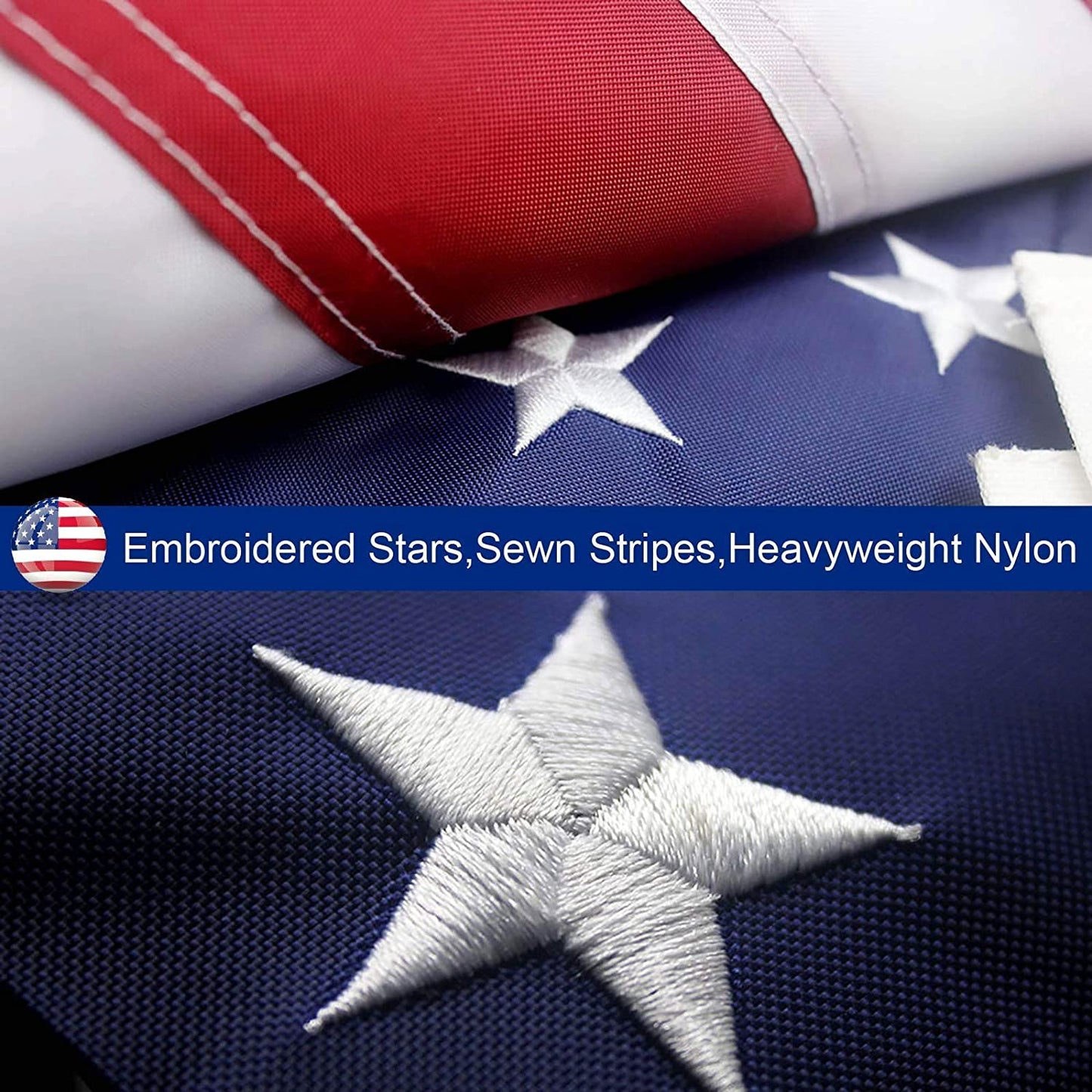 American Flag - Outdoor Heavy Duty Embroidered Stars with Brass Grommets | Fade Resistant & All-Weather UV Protection